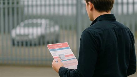 Impounded vehicles behind secure fencing.